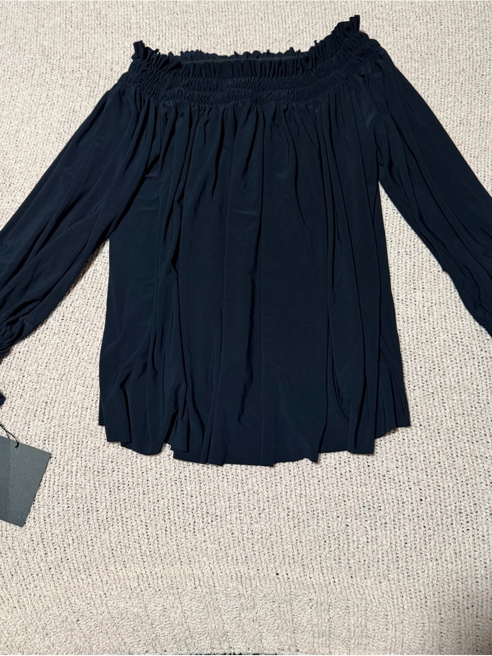 Vanessa Bruno Black Off-Shoulder Smocked-Neck Blouse
